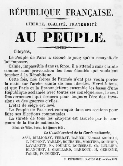 1871年5月のパリコミューンのフランスの政治ポスターからのAu Peuple 作： Unbekannt