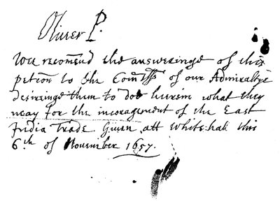 1853年11月、東インド会社の請願に対するオリバークロムウェルのサイン 作： Unbekannt