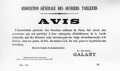 1871年5月のパリのコミューンのフランスの政治ポスターからのエイビス 作： Unbekannt