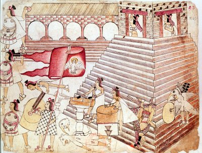 メキシコのテノチティトラン神殿を守るアステカ族の戦士 作： Unbekannt