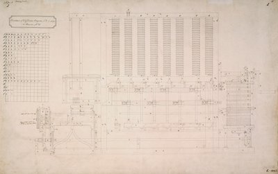バベッジ・エンジン、ディファレンス・エンジンNo.2の側面の図面 作： Unbekannt