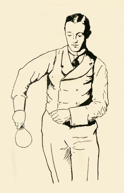右側からのバックハンドサービス、1902年。 作： Unbekannt