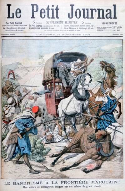1904年、モロッコのフロンティアでメールコーチを攻撃する盗賊 作： Unbekannt