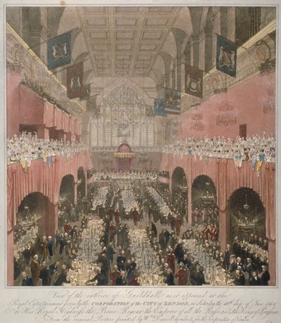 1814年1815年、ロンドンのシティ、ギルドホールでのバンケット。                                          作： Unbekannt
