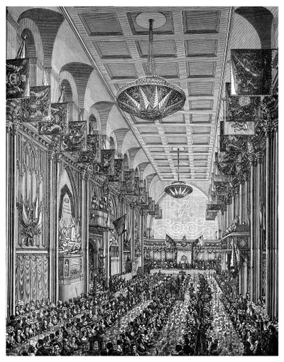 1886年11月1837年ロンドン市ギルドホール、ビクトリア女王のための大ホールでの宴会 作： Unbekannt