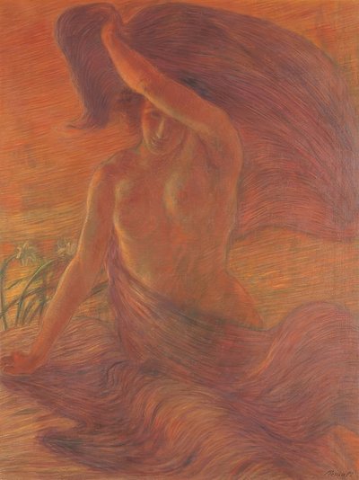 ドレスとしてベールを身に着けている裸の女性 作： Unbekannt