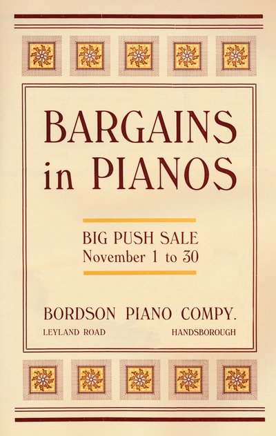 ピアノの掘り出し物-Bordson Piano Company advert、1916 作： Unbekannt