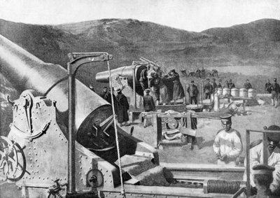 日露戦争、1904〜5年、ポートアーサーを砲撃した日本の包囲砲の砲台 作： Unbekannt
