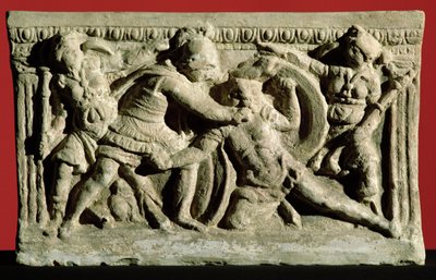エトルリア時代の骨壺に描かれた戦闘シーン(石) 作： Unbekannt