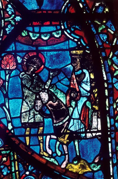 バウンドインはシャルルマーニュにローランドの死、ステンドグラス、シャルトル大聖堂、1194-1260年を告げる 作： Unbekannt