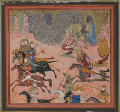 マジシャン、バズールは闇と嵐を起こし、フォリオはシャーナーマから...、ca. 1430-40。 作： Unbekannt