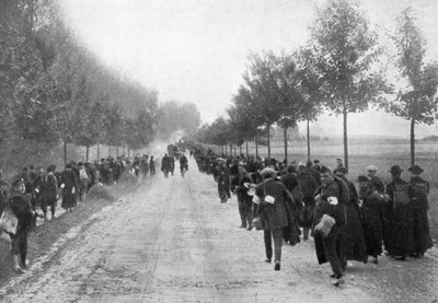 第一次世界大戦、1914年、1920年、テルモンデから逃げるベルギー人 作： Unbekannt