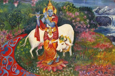 バクティヴェーダンタ荘園 クリシュナと牛を描いた絵画、ワットフォード、グラン・ブルターニュ地方 作： Unbekannt