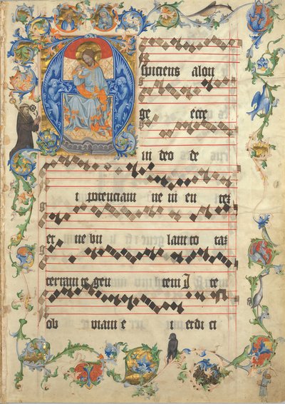 アンチフォナリーからの頭文字Aにおける陛下のキリストとのBifolium、ca。 1405年。 作： Unbekannt