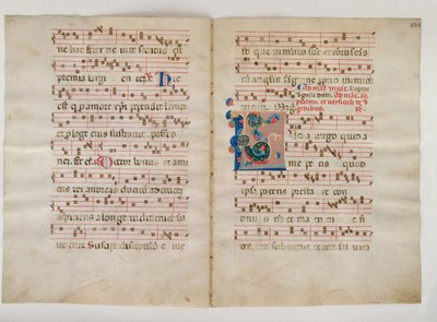 イニシャル L の Bifolium、アンティフォナリー、イタリア語、14 世紀から。 作： Unbekannt