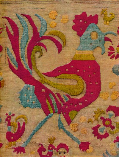 刺繍されたイオニア諸島のヴァランスの鳥モチーフコック、c1640 作： Unbekannt