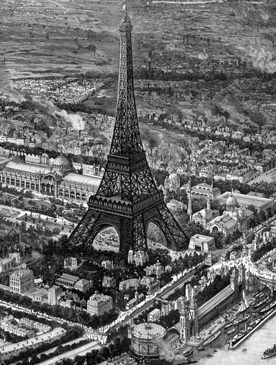 1889年のパリ万博開催時のエッフェル塔の鳥瞰図 作： Unbekannt