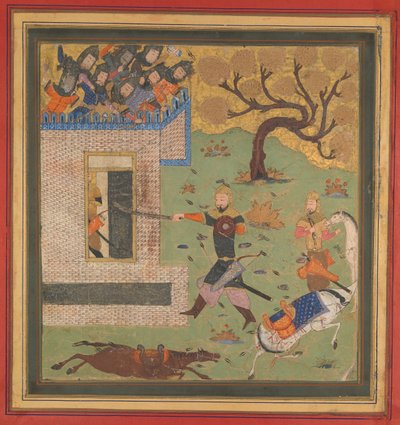 Bizhan Forces Farud to Retreat to his Forit, Folio from Shahnam Book of Kings, c1430-40. 作： Unbekannt