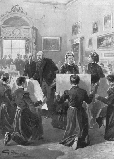 バッキンガム宮殿でビクトリア女王に図面を見せたブルーコートボーイズ、1873年、1901年。 作： Unbekannt