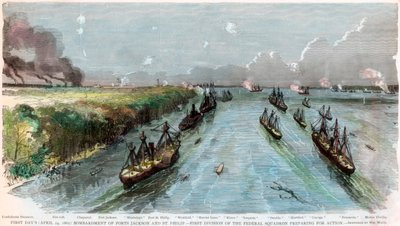 フォートジャクソンとセントフィリップの砲撃、ルイジアナ州、南北戦争、1862年4月 作： Unbekannt