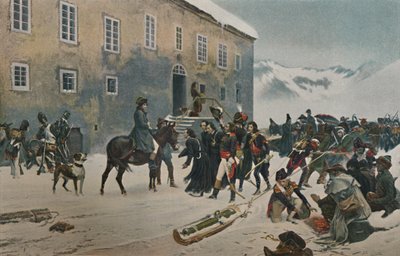 セントバーナード山の修道士が受け取ったボナパルト。アルプスの通路、1800年5月、1896年 作： Unbekannt
