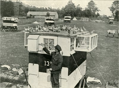 フランスのイギリス陸軍航空隊の鳩：馬が引くロフト、1919年。 作： Unbekannt