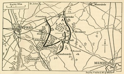 イープルの最初の戦い、第一次世界大戦、1914年、c1920年の前のイギリスの陣地。 作： Unbekannt