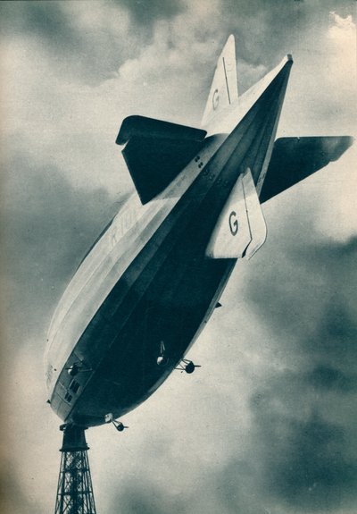 イギリスの剛体飛行船R101、ベッドフォードシャー、カーディントンの係留マストに乗ってc1929 c1937 作： Unbekannt