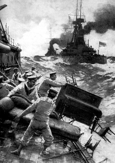 1914年第一次世界大戦、北海、船外で贅沢品を投げるイギリスの船員 作： Unbekannt