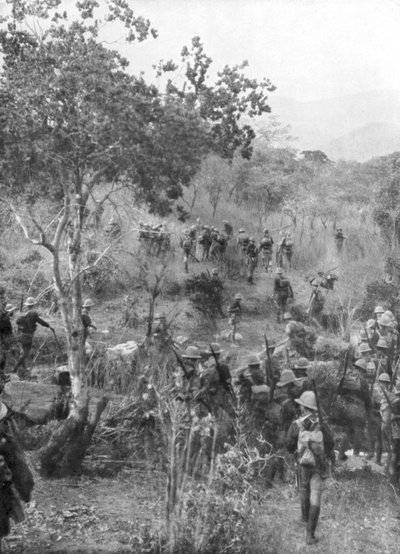 1915年の第一次世界大戦、ドイツの東アフリカの国境にある低木地帯のイギリス軍 作： Unbekannt