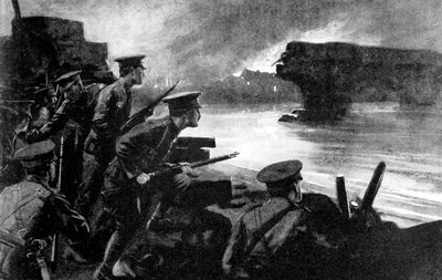 1914年のドイツの前進、ベルギー、第一次世界大戦のために準備された川岸のイギリス軍 作： Unbekannt