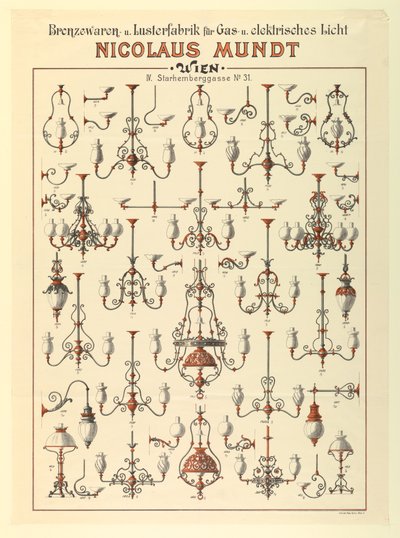 ブロードサイド、ガス照明器具の広告、1895年頃 作： Unbekannt