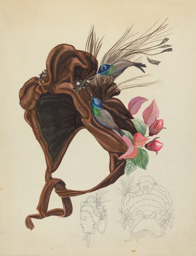ブラウン ベルベット キャップ、c. 1940年。 作： Unbekannt