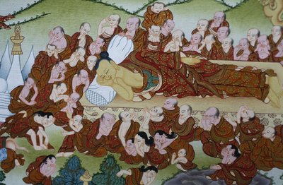 仏陀の死またはパリニルバーナ。タンカ（ネパール、バクタプール 作： Unbekannt