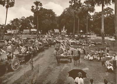 ビルマの葬儀。 -オファリング付きカートの行列、1900。 作： Unbekannt