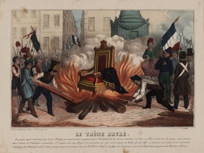 1848年2月25日、ルイ・フィリップ王の王位を燃やす...、1848年頃。 作： Unbekannt