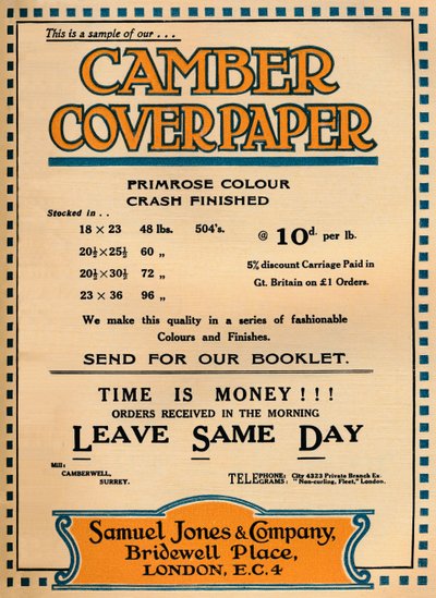 キャンバーカバーペーパー-サミュエルジョーンズ＆会社の広告、1919年 作： Unbekannt