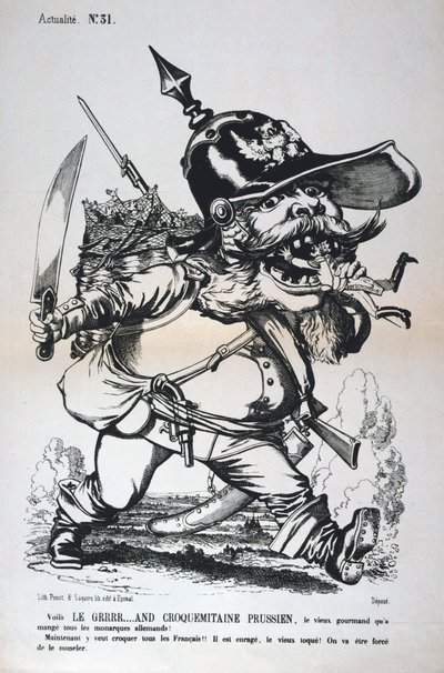 プロイセンのヴィルヘルム1世の風刺画、日仏戦争、1870年から1871年。 作： Unbekannt