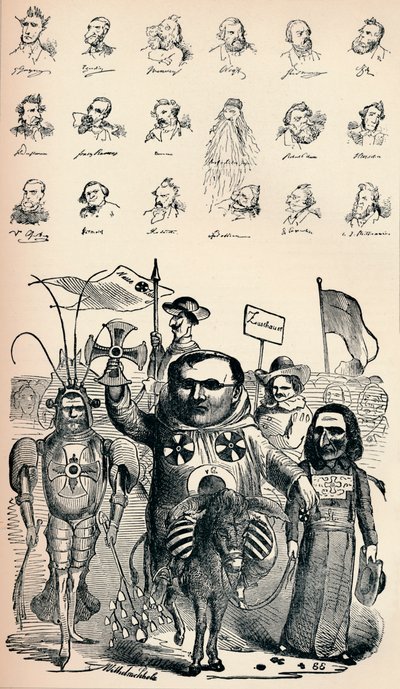 フランクフォートでの全国会議のメンバーとプロイセンのクロイツ・ツァイトゥングPの似顔絵 作： Unbekannt