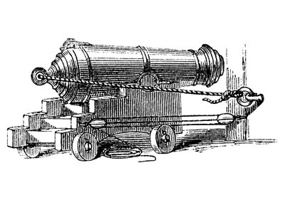 Carronade、迫撃砲のような大口径のチャンバーを備えた海軍兵器の短いピース、c1884 作： Unbekannt