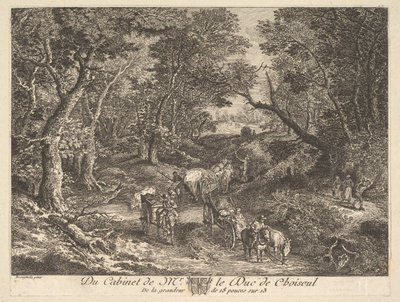 1771 年、ショワズール公爵のコレクションにある絵画の後の、森の中の小道を走る荷馬車。 作： Unbekannt
