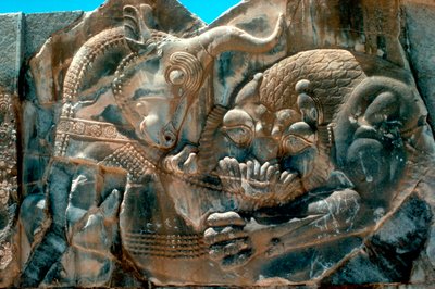 雄牛とライオンの彫刻、ペルシャ語、紀元前5世紀 作： Unbekannt