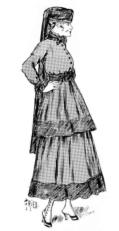 1915年にシルクのボーダーを使ったカシミアの女性のファッション 作： Unbekannt