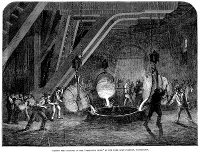 1851年、ウォリントンのバンクキーファウンドリーでブリタニアプレスのシリンダーを鋳造 作： Unbekannt