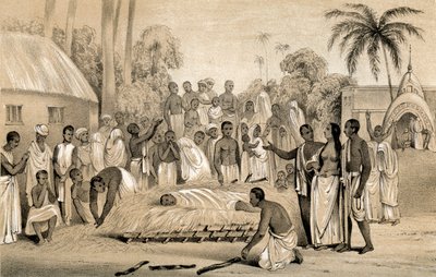 1847年に亡くなった夫の遺体でヒンドゥー教の未亡人を焼く式 作： Unbekannt