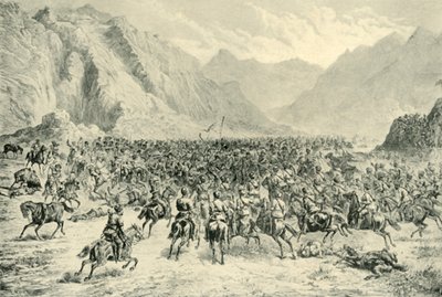 1880年4月24日、1901年、チャラシア付近の2番目の行動におけるパンジャブ騎兵隊の突撃。 作： Unbekannt