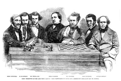 チェス後半の会議でのチェスの有名人、1855 作： Unbekannt