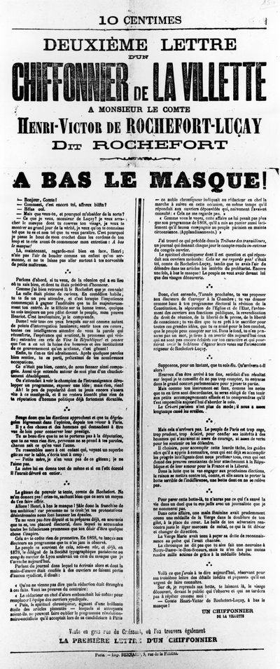 1871年5月のパリのコミューンのフランスの政治ポスターからのシフォンニエドラヴィレット 作： Unbekannt