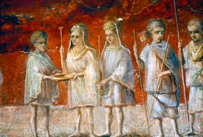 宗教行列の子供たち、オスティアのローマ壁画、c2-3世紀 作： Unbekannt