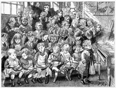 夕食時にスープを待つ子供たち、ロンドンボードスクール、デンマークテラス、イズリントン、1889年 作： Unbekannt